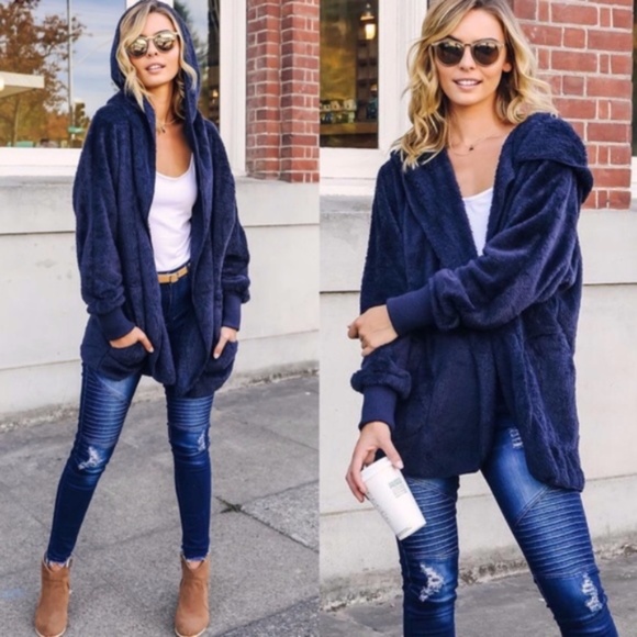 #18 Cozy Open Front Vegan Fur Hoodie Oversized Cardigan - Picture 8 of 10